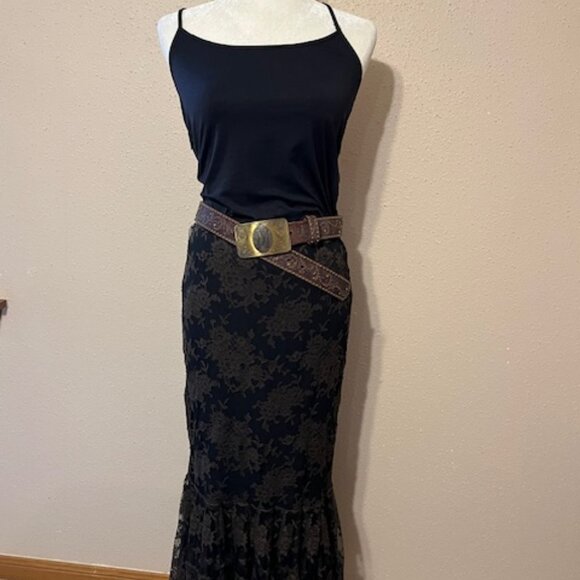 Sz 4 Ralph Lauren Black Label Floral Lace Black Mermaid Maxi Skirt Boho Western - Picture 9 of 17